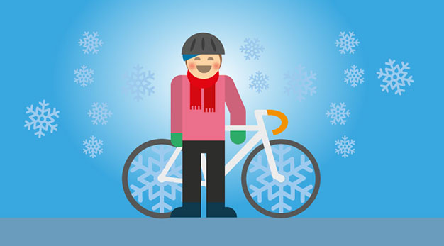Illustration cyklist i vinterväder