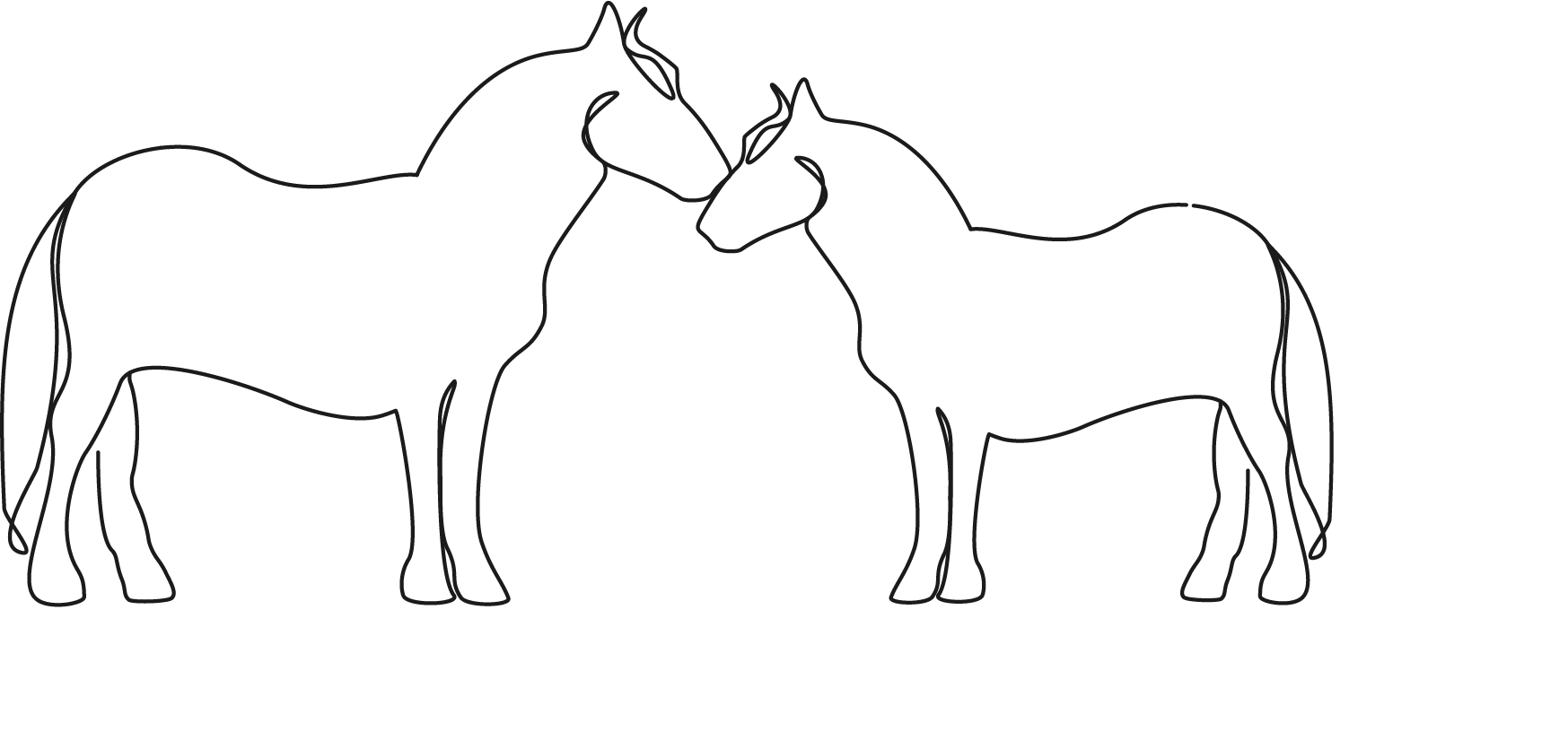 Skissad illustration av två hästar med nosen mot varandra