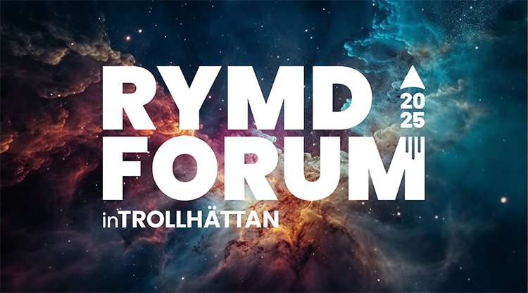 En bild på rymden med loggan för Rymdforum på