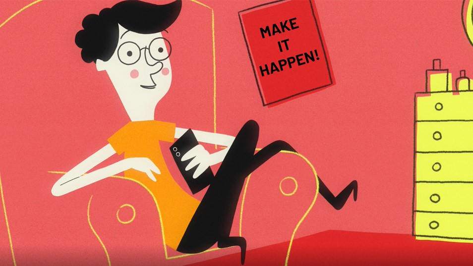 skärmbild från make it happen trailer på en animerad figur